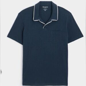 Todd Snyder Navy Short Sleeve Polo with White Trim Size Large